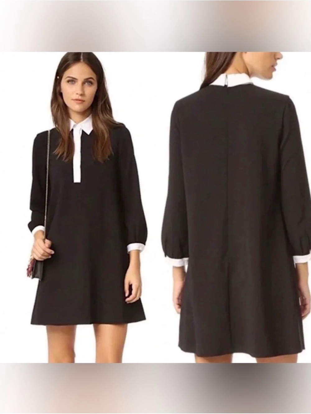 Alice + Olivia Prudence Contrast Collar Mini Shift Dress Black Women’s XS $350